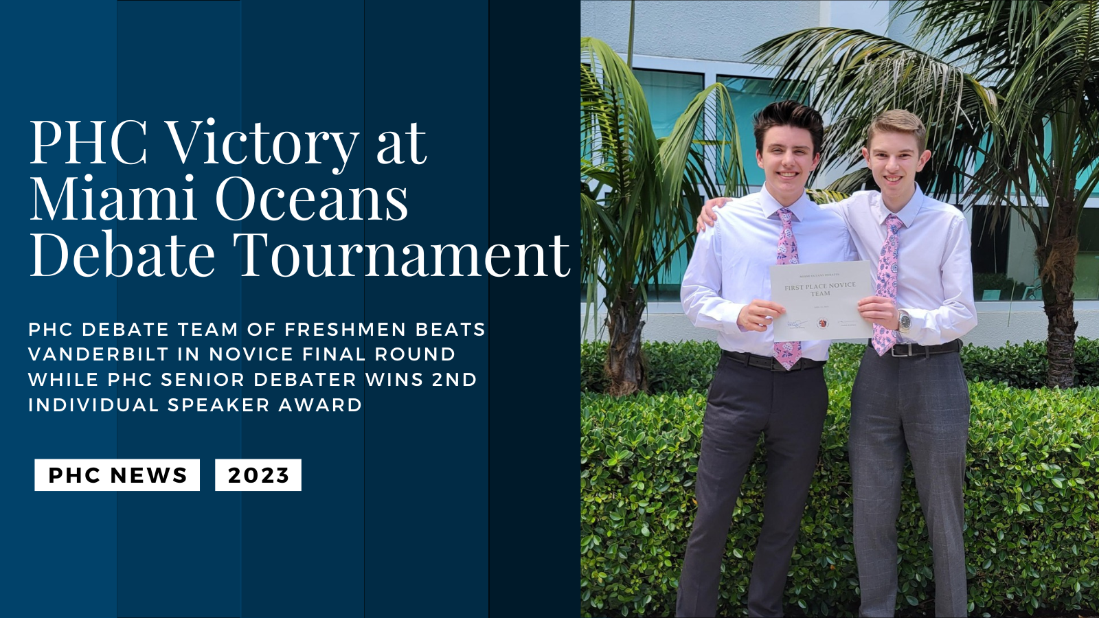 PHC civic debate team makes waves at Miami Oceans Debate Tournament